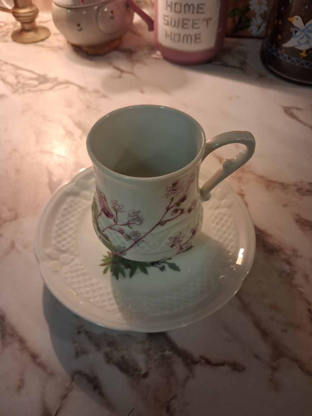 ☕️French Vintage Porcelain Demitasse Cup and Saucer- Unusual Floral Design💐 - Picture 2 of 14